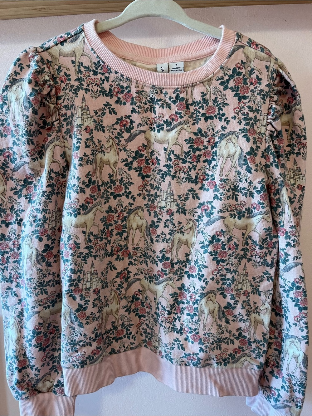 EUC Janie & Jack Girls' 8 Pink Unicorn & Floral Sweatshirt